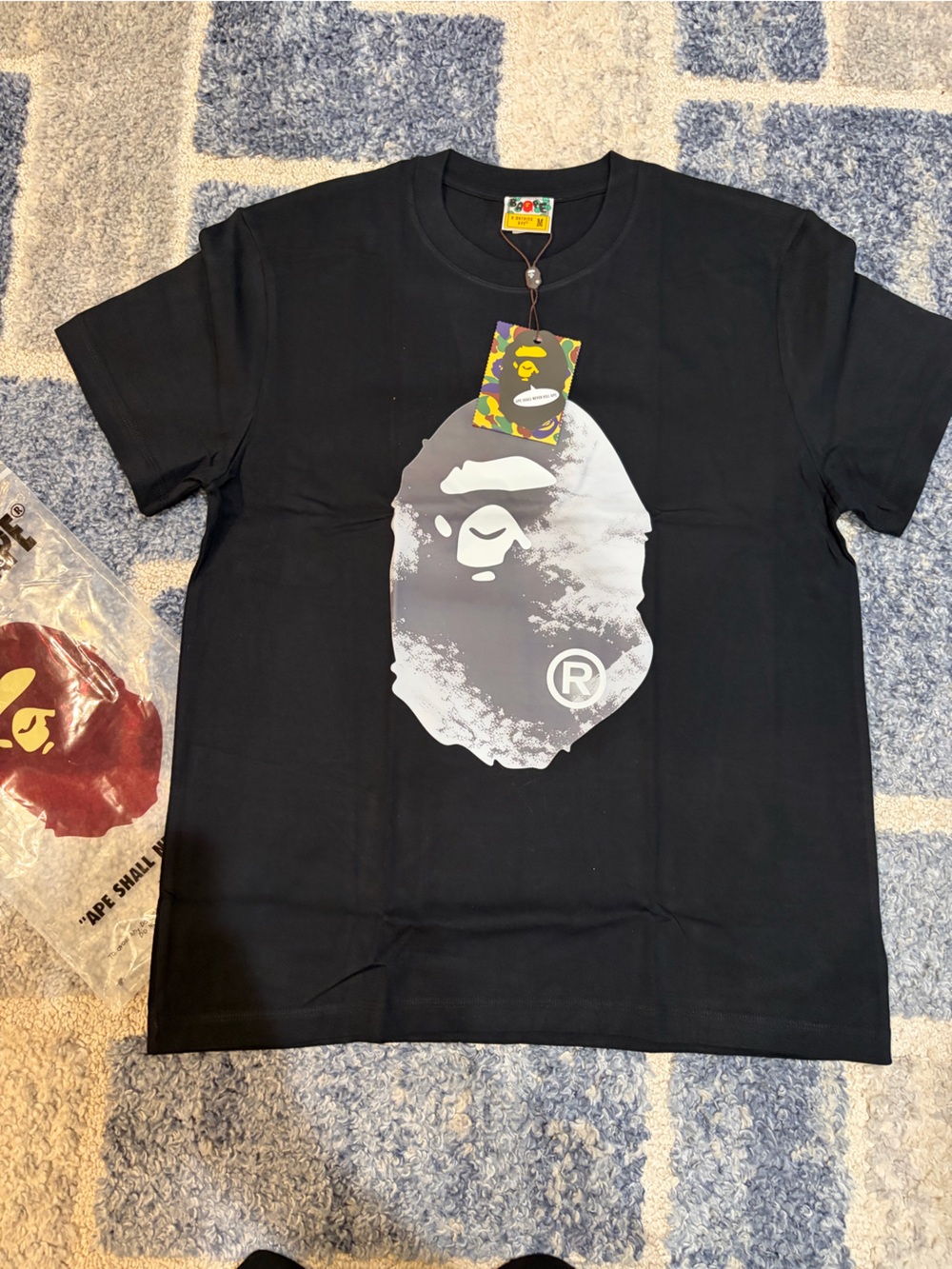 BAPE Black Short-Sleeve Tee with Grey Ape Head Graphic
